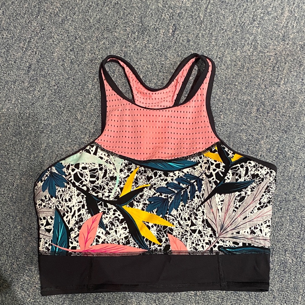 Body Glove Coral Mesh Racerback Sports Bra with Tropical Print